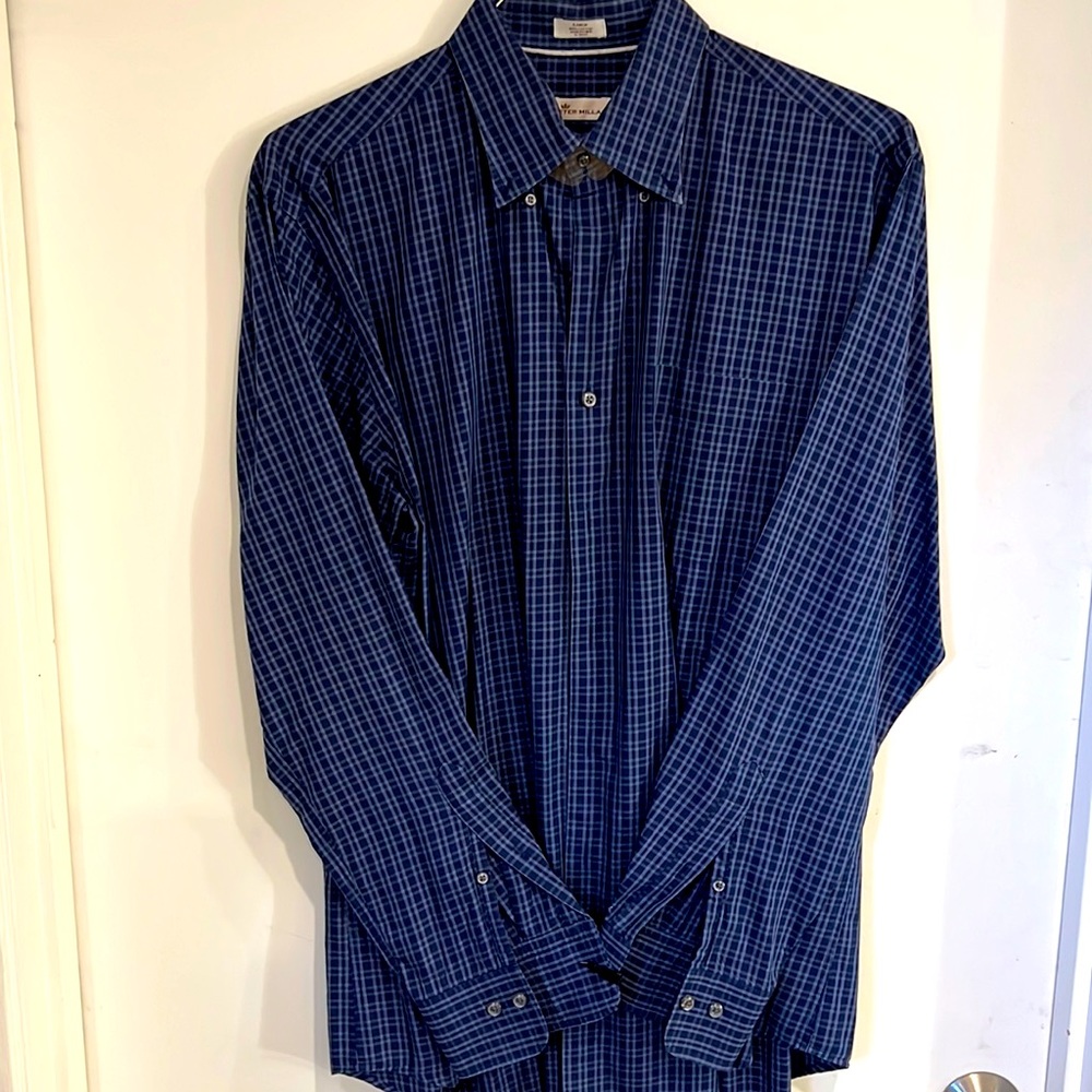 Peter Millar Blue Check Oxford Mems Size L